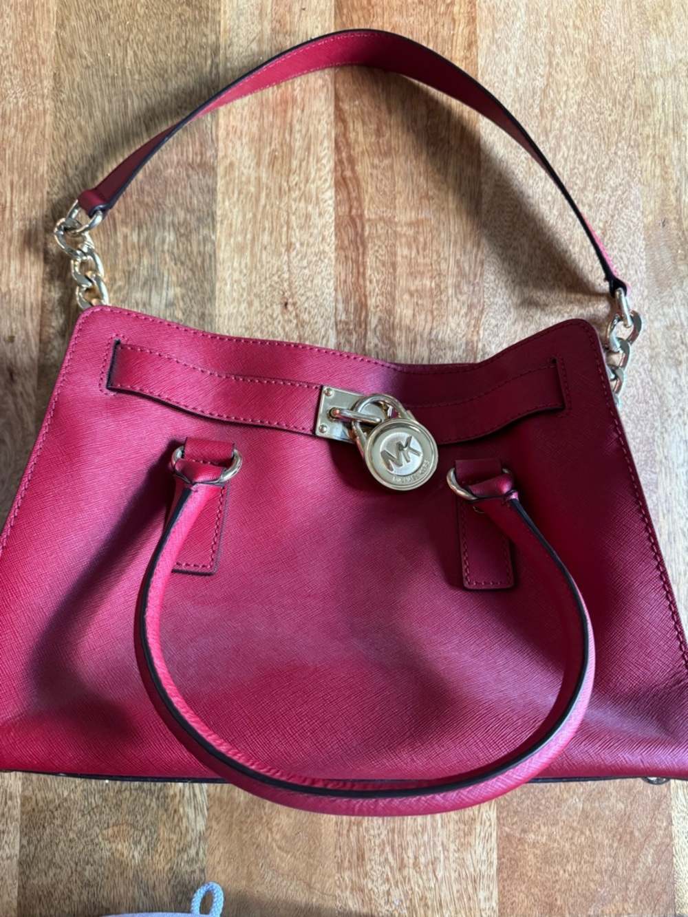 Michael Kors Hamilton red handbag – gold hardware